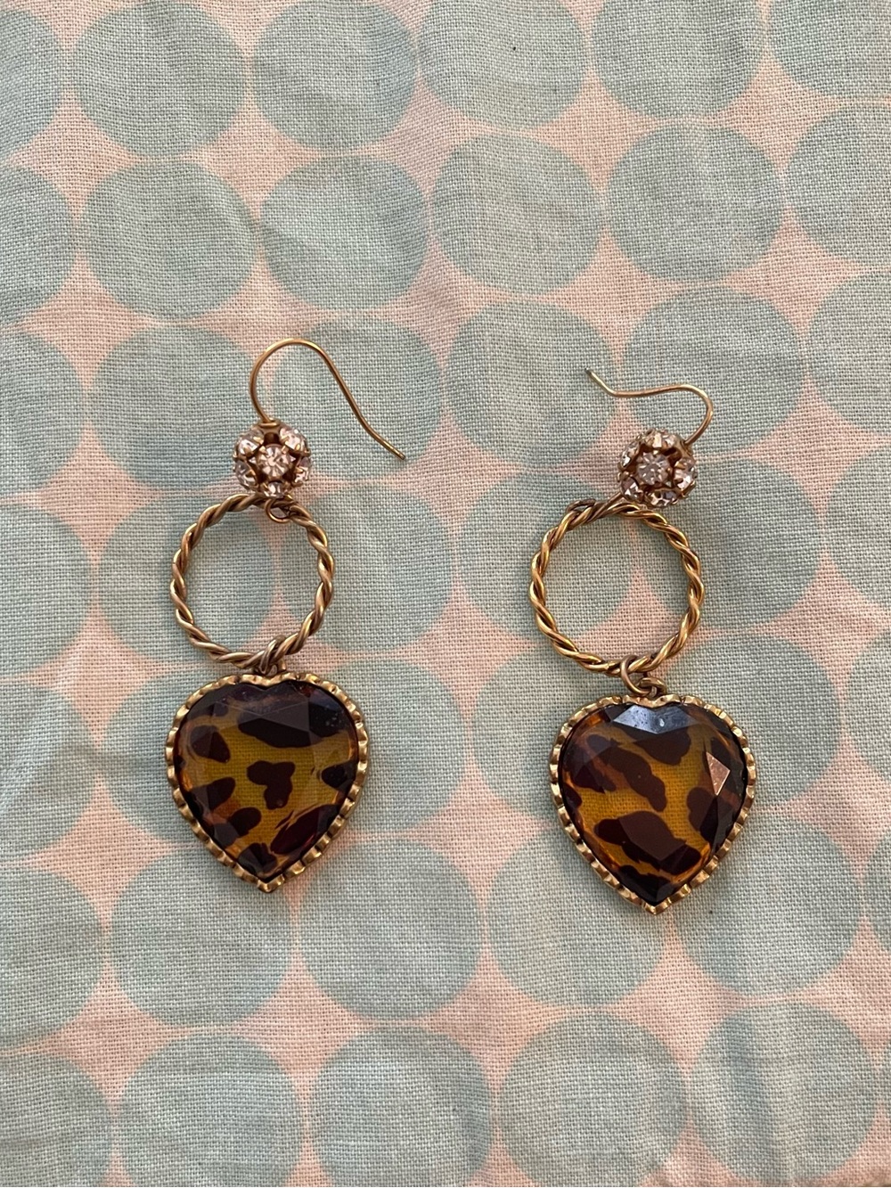 Betsey Johnson Gold-Tone Leopard Heart Drop Earrings Y2K